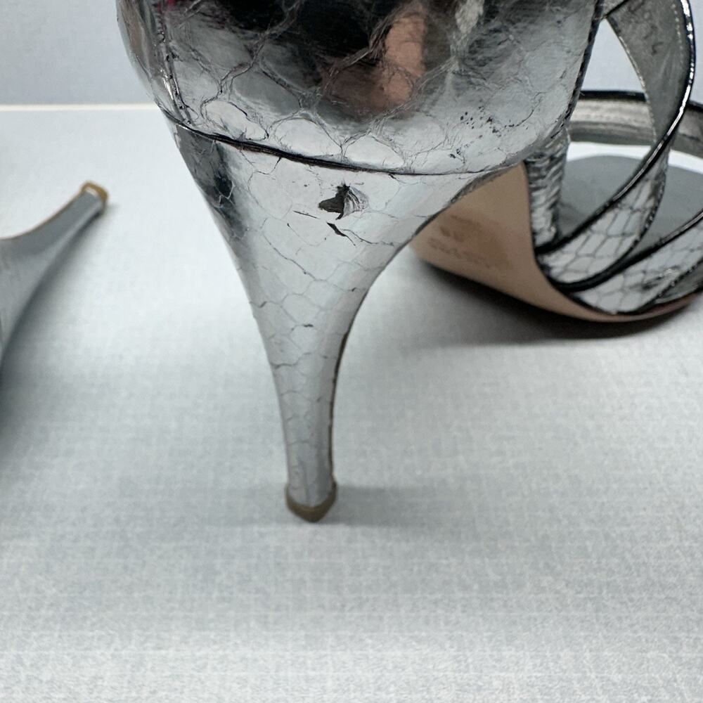 PRADA Silver Snakeskin Strappy Sandals Heels Size 38 (US 7.5) -Authenticated - Picture 9 of 16